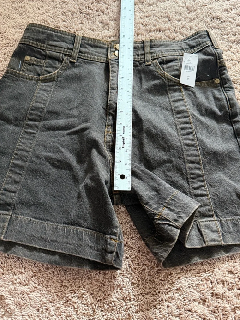 NWT new 28 Anthropologie pilcro seamed long denim jean shorts black gray gold - Picture 11 of 17